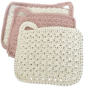 Handcrafted Crochet Kitchen Bath Wash Cloths Cream Dusty Rose Handmade